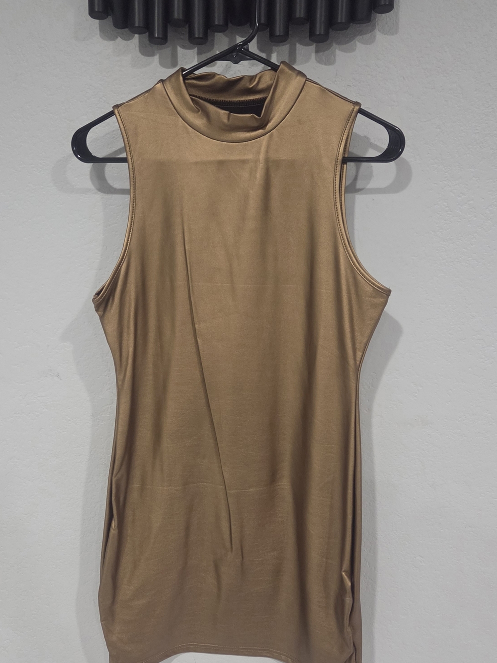 SHEIN Metallic Bronze Sleeveless Mock Neck Tank